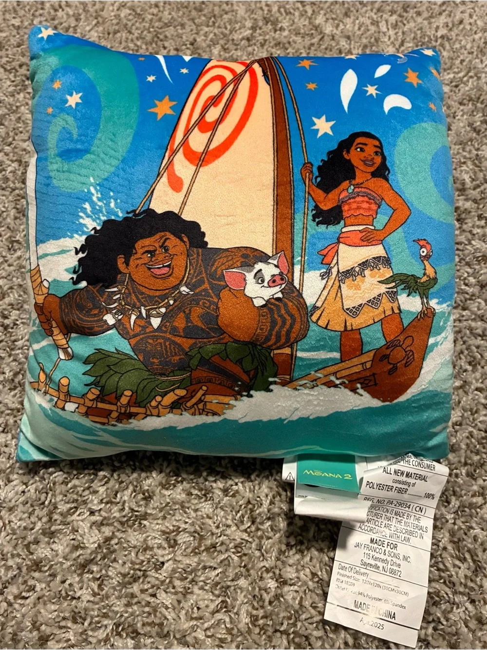 Disney Moana Blue Teal Pillow Featuring Moana & Maui